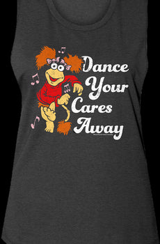 Ladies Retro Dance Your Cares Away Fraggle Rock Muscle Tank Top