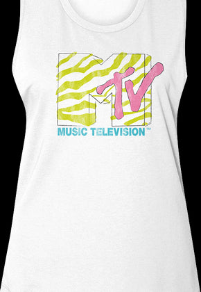 Ladies Stripes Logo MTV Muscle Tank Top