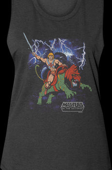 Ladies Vintage He-Man & Battle Cat Poster MOTU Muscle Tank Top