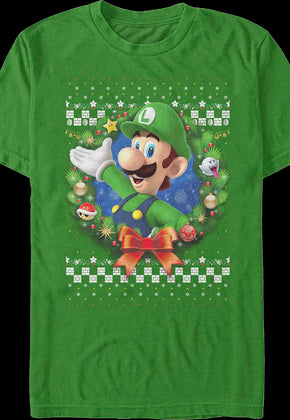 Luigi Faux Ugly Christmas Sweater Nintendo T-Shirt