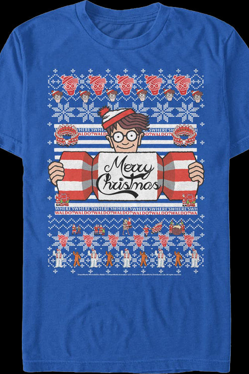 Merry Christmas Faux Ugly Sweater Where's Waldo T-Shirtmain product image