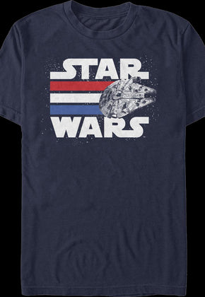 Millennium Falcon Red White Blue Stripes Star Wars T-Shirt
