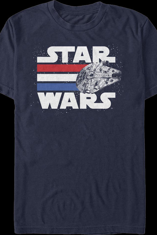 Millennium Falcon Red White Blue Stripes Star Wars T-Shirtmain product image