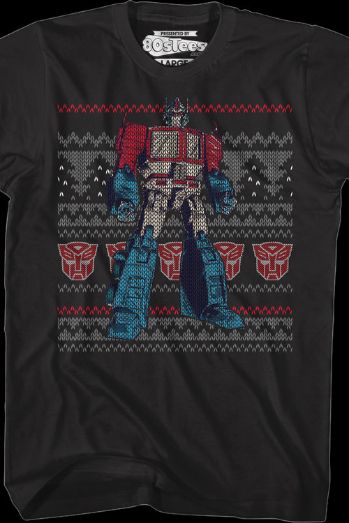 Optimus Prime Faux Ugly Christmas Sweater Transformers T-Shirtmain product image