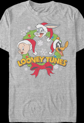 Porky Bugs Daffy Christmas Wreath Looney Tunes T-Shirt