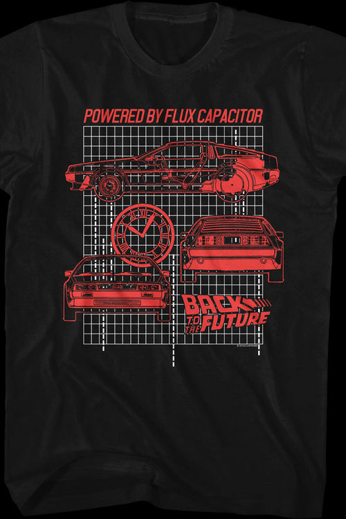 Powered By Flux Capacitor Blueprints Back To The Future T-Shirtmain product image