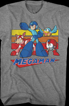Retro Stripes Collage Mega Man T-Shirt