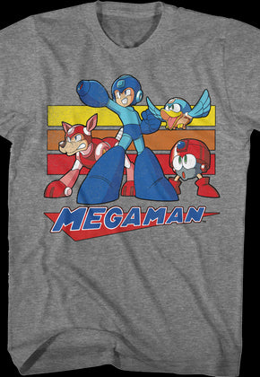 Retro Stripes Collage Mega Man T-Shirt