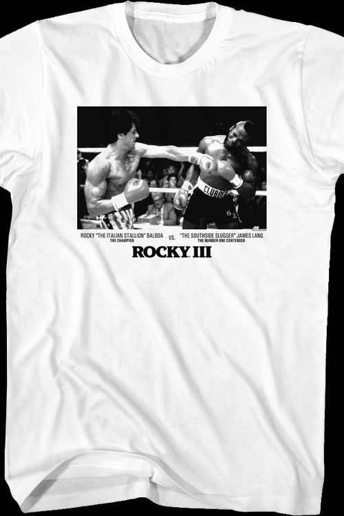 Rocky Balboa vs. Clubber Lang Black And White Photo Rocky III T-Shirtmain product image