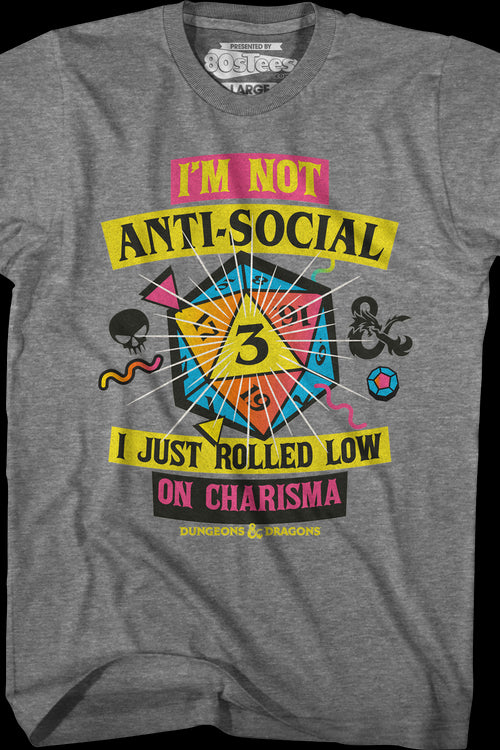 Graphite Heather Rolled Low On Charisma Dungeons & Dragons T-Shirtmain product image