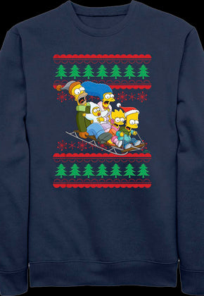 Sled Ride Faux Ugly Christmas Sweater Simpsons Sweatshirt