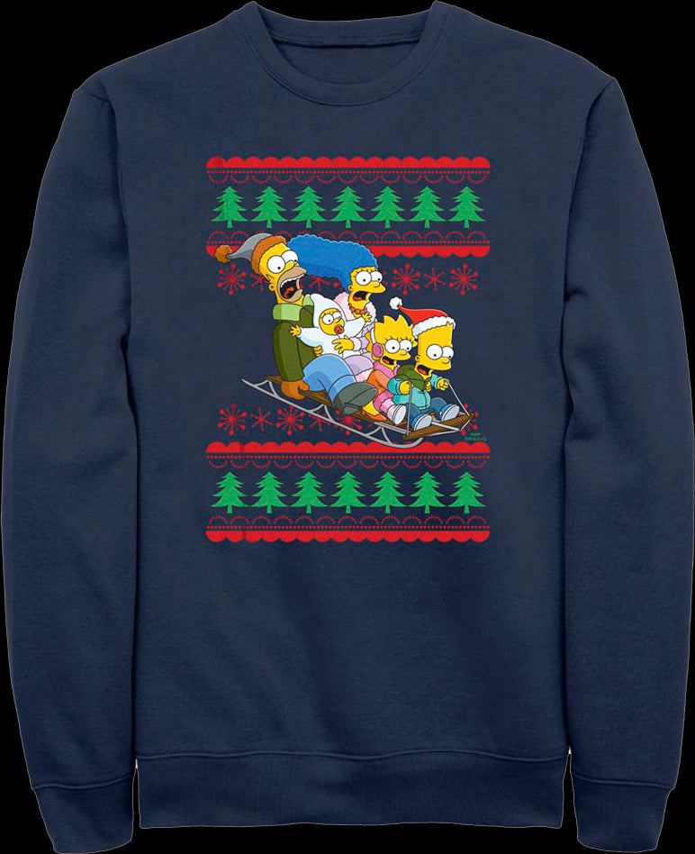 Sled Ride Faux Ugly Christmas Sweater Simpsons Sweatshirt