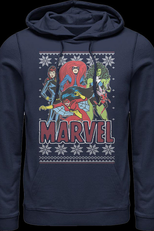 Super Heroines Faux Ugly Christmas Sweater Marvel Comics Hoodiemain product image