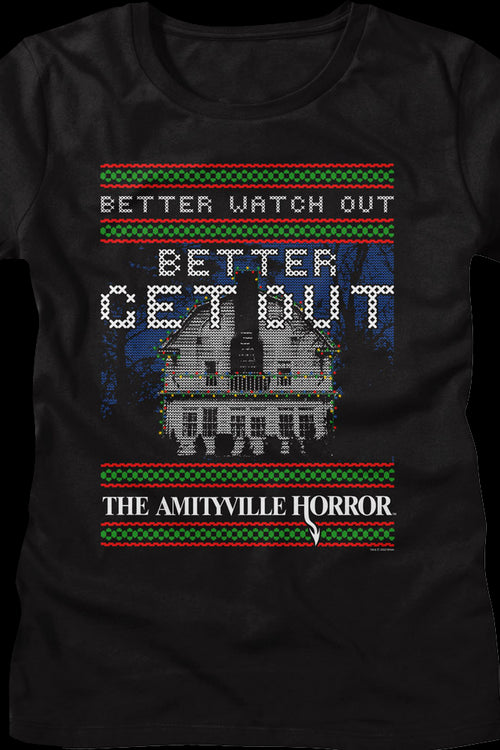 Womens Better Watch Out Faux Ugly Christmas Sweater Amityville Horror Shirtmain product image