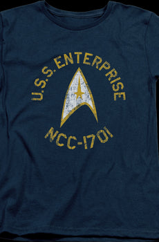 Womens Blue Distressed USS Enterprise Star Trek Shirt