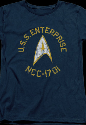 Womens Blue Distressed USS Enterprise Star Trek Shirt