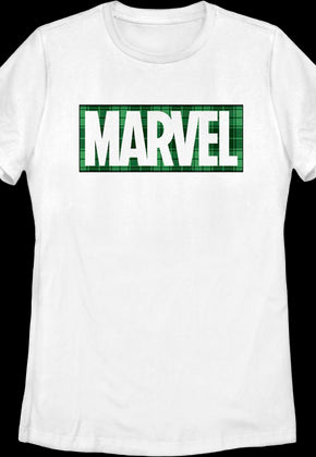 Womens Green Plaid Logo Marvel Comics Shirt