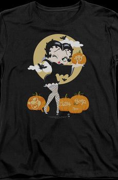 Womens Halloween Pumpkin Patch Betty Boop Shirt