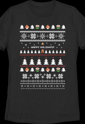 Womens Happy Holidays Faux Ugly Xmas Sweater Super Mario Bros. Shirt