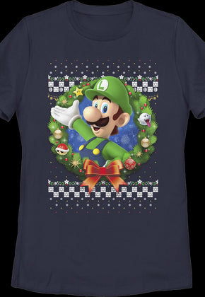 Womens Luigi Faux Ugly Christmas Sweater Nintendo Shirt