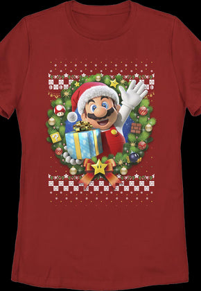 Womens Mario Christmas Wreath Nintendo Shirt