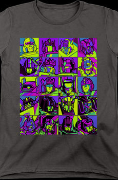 Womens Neon Pop Art Robot Collage Transformers Shirt