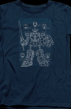 Womens Schematic Megazord Mighty Morphin Power Rangers Shirt