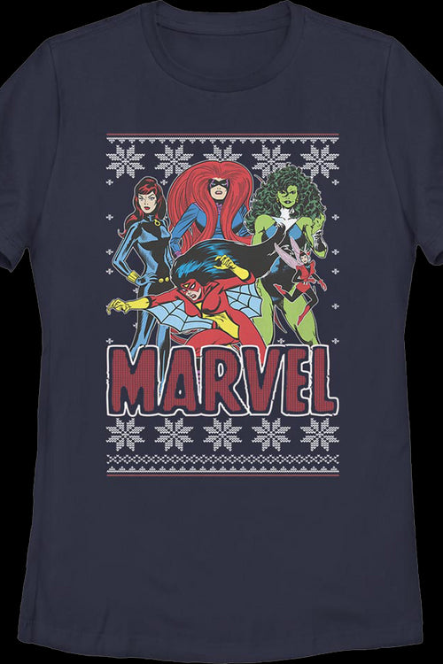 Womens Super Heroines Faux Ugly Christmas Sweater Marvel Comics Shirtmain product image