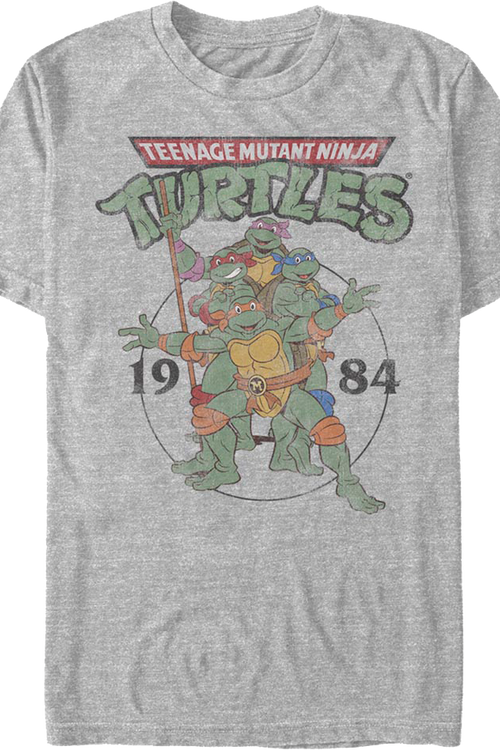 TMNT Four Character Colored Mask Men's Athletic Heather T-shirt-S
