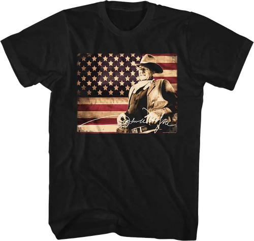American Flag Autograph John Wayne T-Shirt - main product image