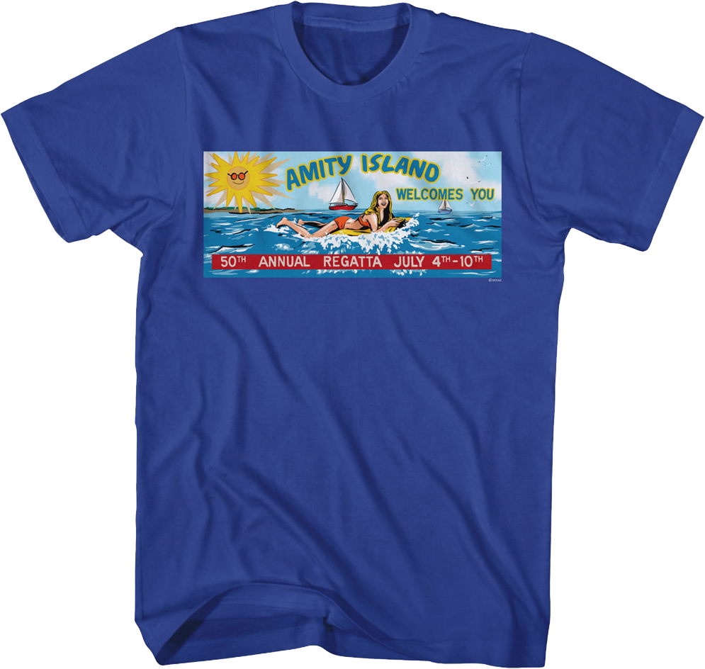 Maglietta Baseball Raglan Jaws Amity Island Reef - Royal, Taglia Adulta Unisex