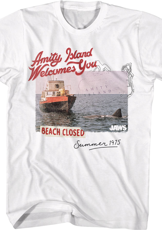 Amity Island Beach Closed Postcard Jaws T-Shirt - main product image