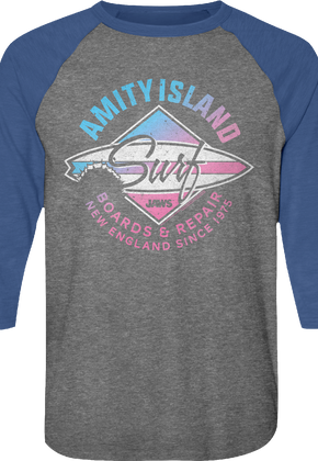 Amity Island Surf Board Repair Jaws Raglan Baseball Shirt