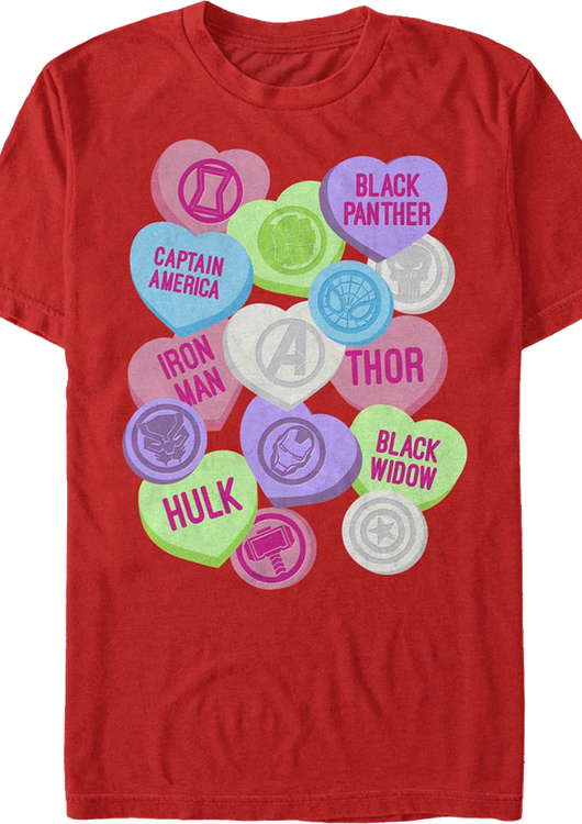 Avengers Candy Hearts Marvel Comics T-Shirt - main product image