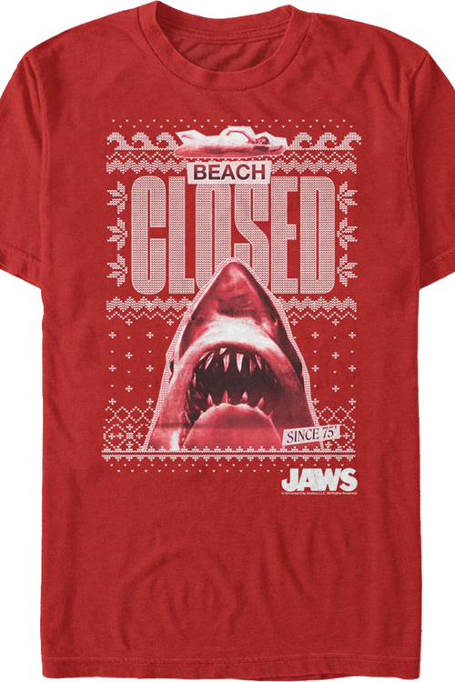 Beach Closed Faux Ugly Christmas Sweater Jaws T-Shirtmain product image