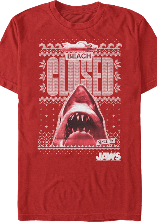 Beach Closed Faux Ugly Christmas Sweater Jaws T-Shirt - main product image