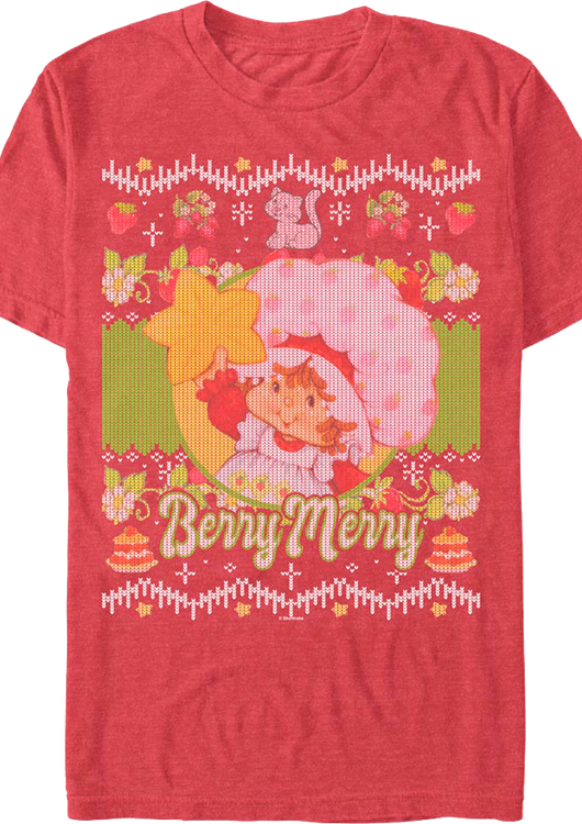 Berry Merry Faux Ugly Christmas Sweater Strawberry Shortcake T-Shirt - main product image