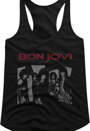 Ladies Black and White Bon Jovi Racerback Tank Top
