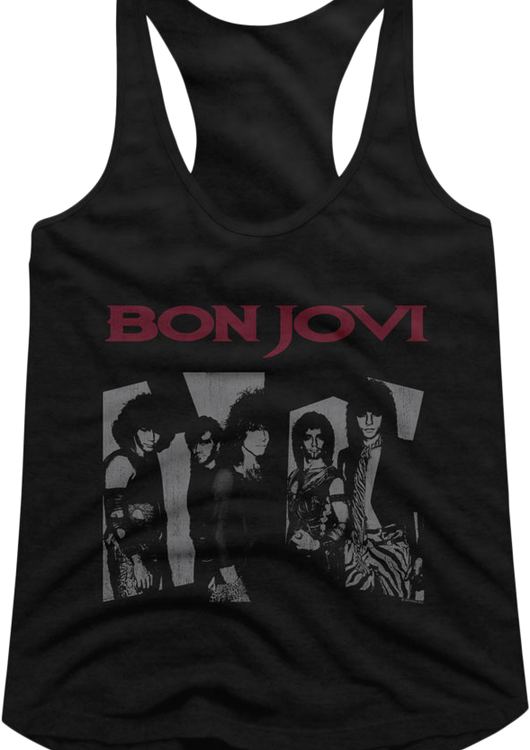 Ladies Black and White Bon Jovi Racerback Tank Top - main product image