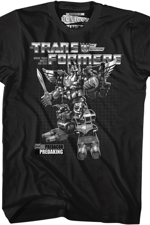 Black and White Box Art Predaking Transformers T-Shirt - main product image