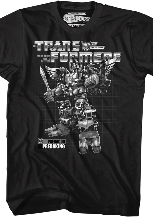 Black and White Box Art Predaking Transformers T-Shirt - main product image