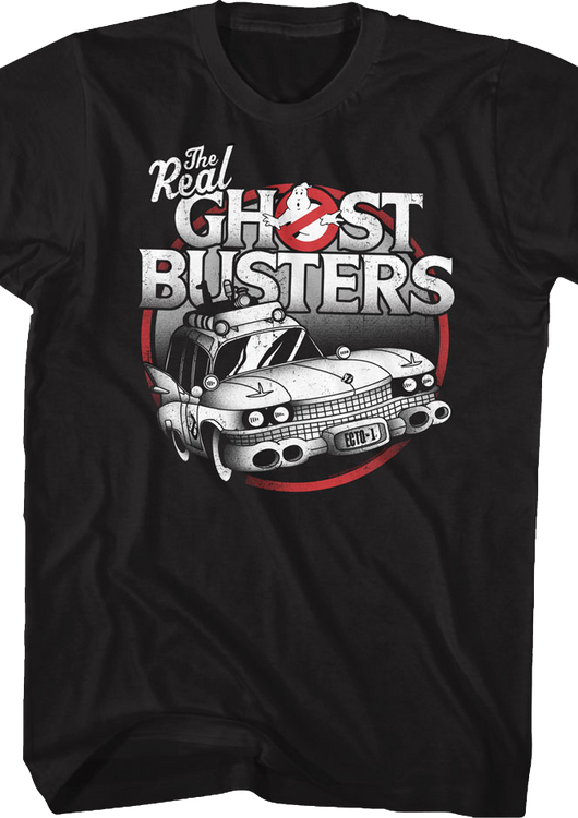 Black and White Ecto-1 Real Ghostbusters T-Shirt - main product image