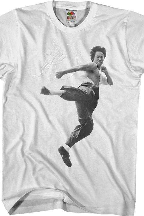 Black and White Motion Kick Bruce Lee T-Shirt - main product image