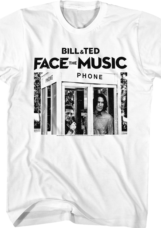 Black and White Phone Booth Bill and Ted Face the Music T-Shirt - main product image