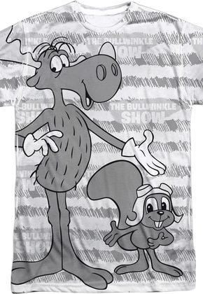 Black and White Rocky and Bullwinkle T-Shirt