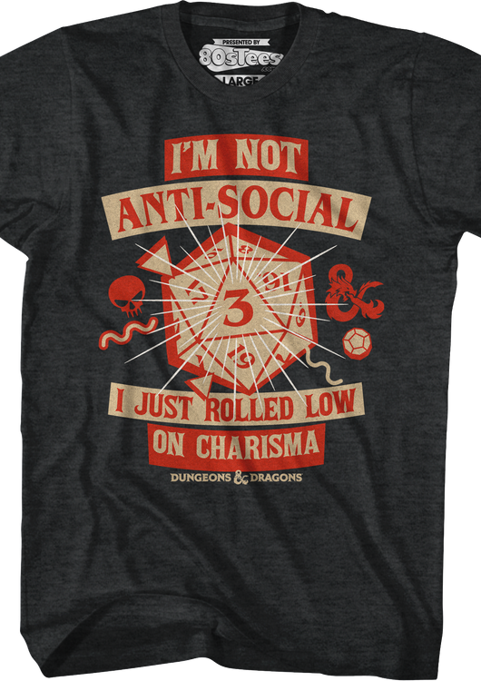 Black Heather Rolled Low On Charisma Dungeons & Dragons T-Shirt - main product image