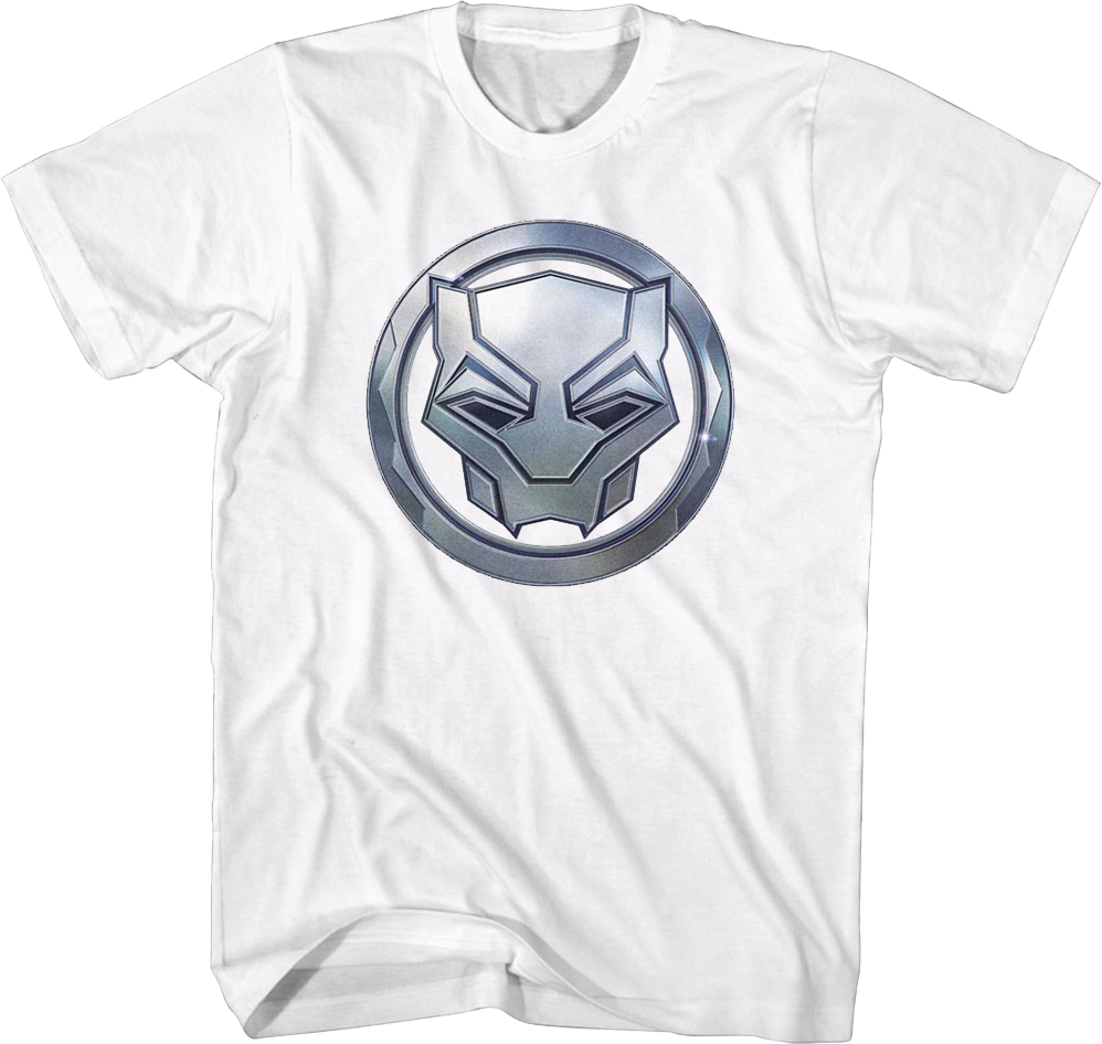 Black Panther Faux Chrome Logo Marvel Comics T-Shirt, image size:998x946