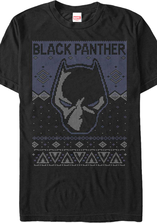 Black Panther Mask Faux Ugly Christmas Sweater Marvel Comics T-Shirt - main product image