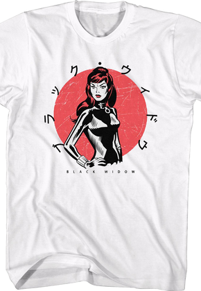 Black Widow Japanese Text Marvel Comics T-Shirt
