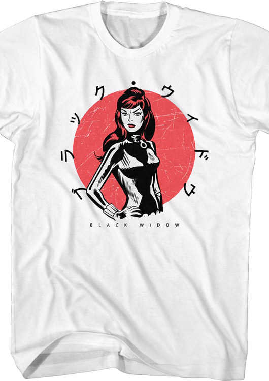 Black Widow Japanese Text Marvel Comics T-Shirt - main product image